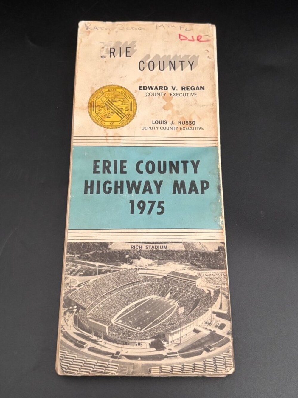 Erie County Highway Map 1975 Featuring Rich Stadium Buffalo NY Vintage Fold-Out